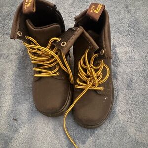 Brown Kids Boots with Yellow Laces